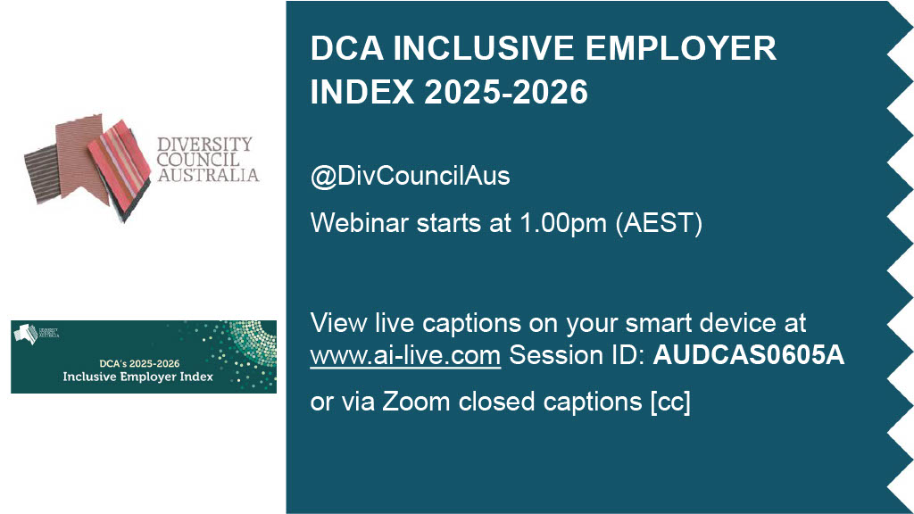Opening slide to the DCA Inclusive Employer Index webinar