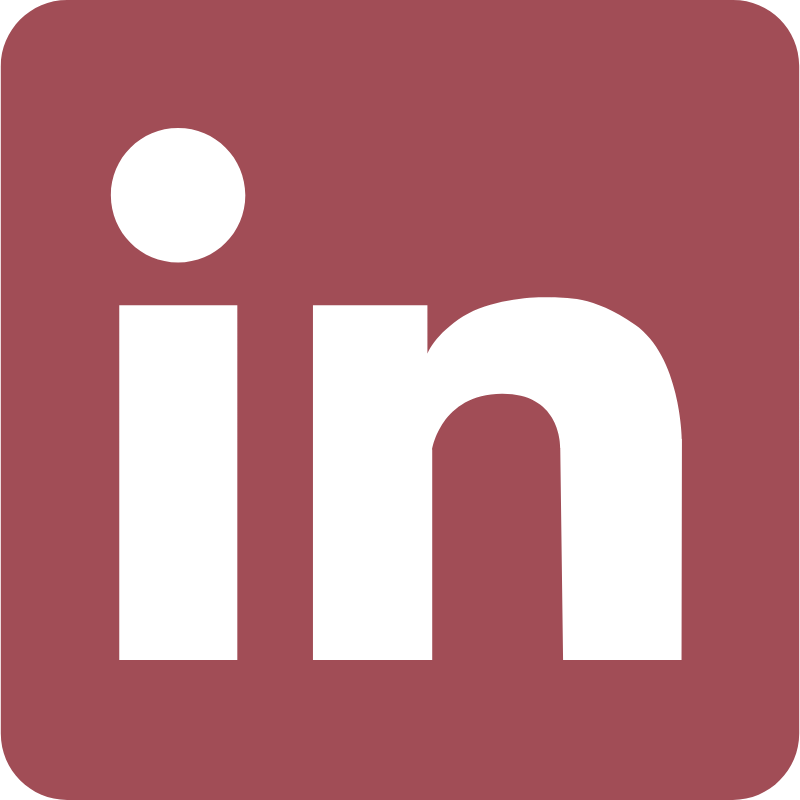 LinkedIn icon in maroon and white