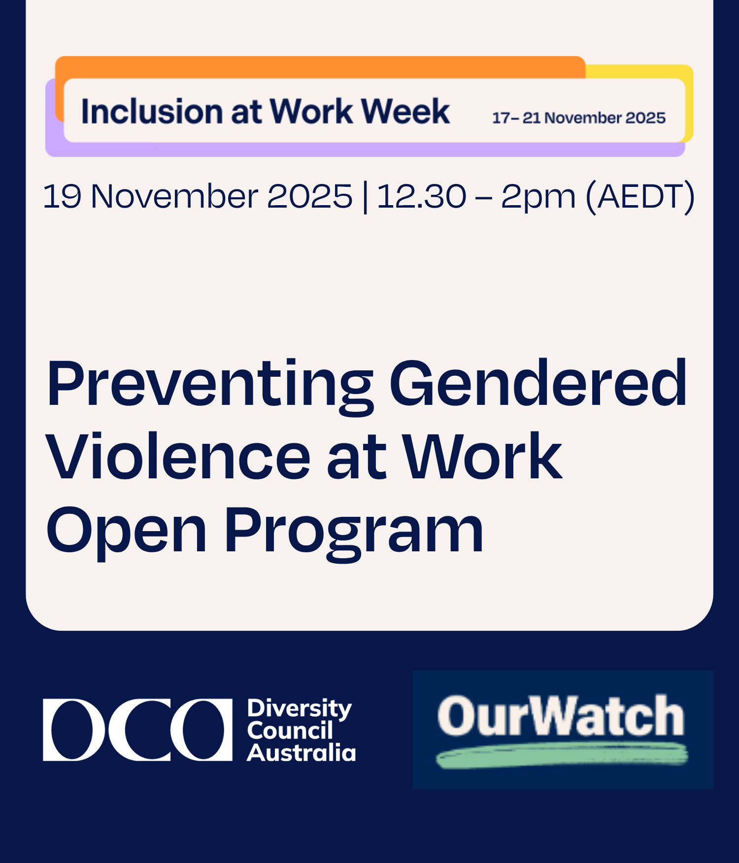 Tile for Preventing Gendered Violence at Work Open Program during Inclusion at Work Week
