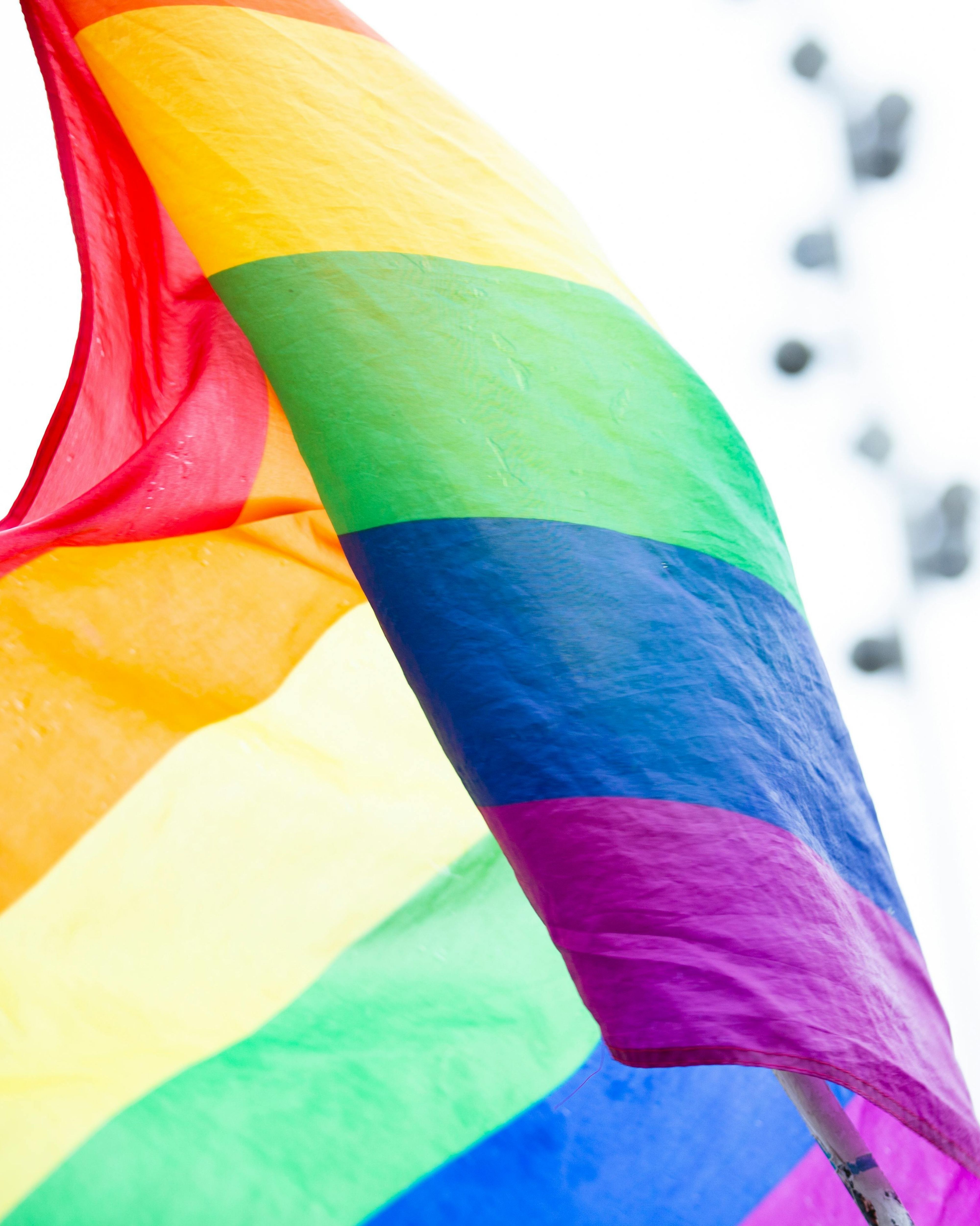 Rainbow flag flying in the wind