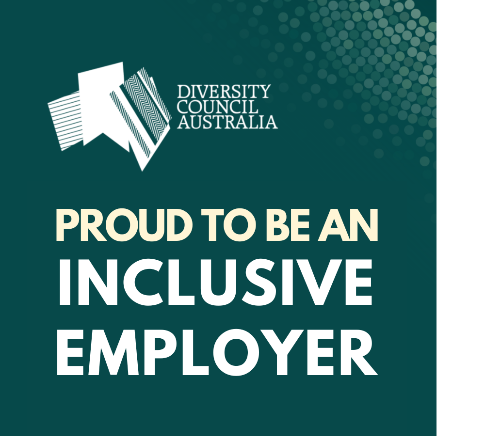 DCA logo on green background with the words proud to be an inclusive employer