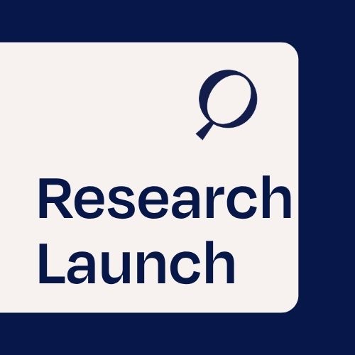 Research launch with magnifying glass icon