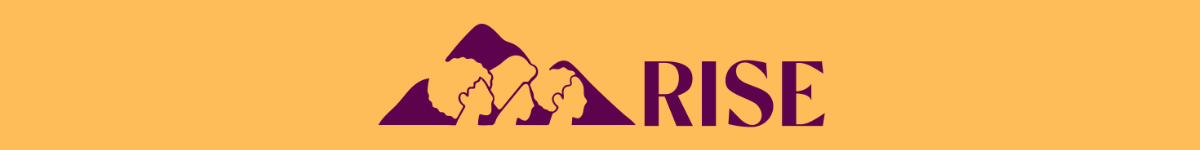DCA's RISE project banner with a yellow background and the silhouettes of three women of colour in purple